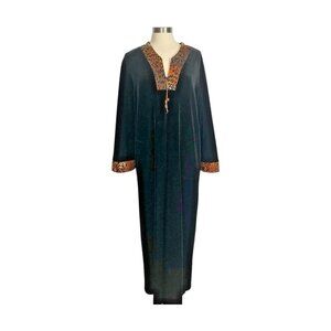 Diamond Tea Kaftan Robe Womens Large Black Velvet Long Whimsygoth Boho Vintage
